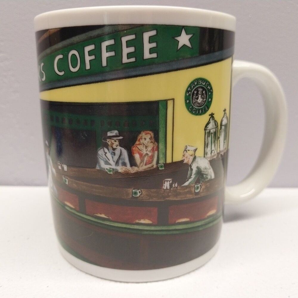 Vintage Starbucks D Burrows Chaleur 14 Oz Coffee Mug Taiwan Art Scene Decorated